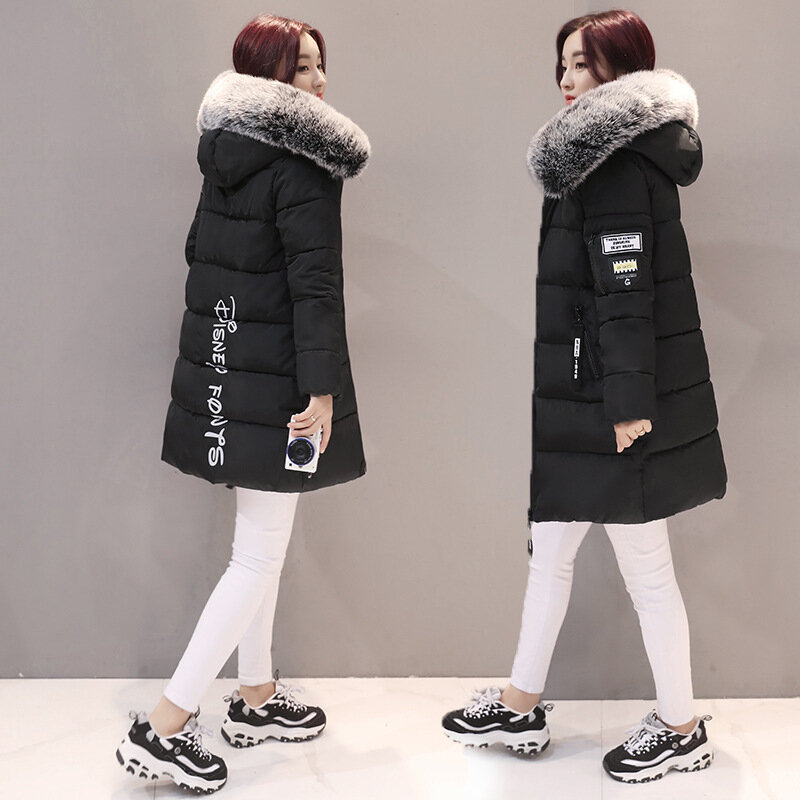 Jaqueta de algodão acolchoada justa feminina, comprimento médio, Parkas grossas, casaco de inverno, novo, 2021