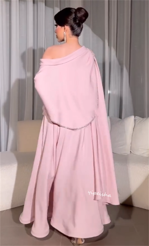 Gaun acara menggantung satu bahu Bespoke A-line selebriti terbungkus Satin gaun panjang es Saudi Arabia