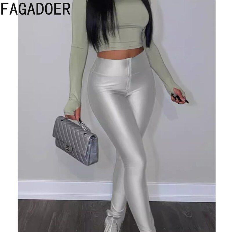 FAGADOER Spring Casual Solid Color Sporty Skinny Pants Women High Waisted Elasticity Legging Pants Female Matching Trousers 2024