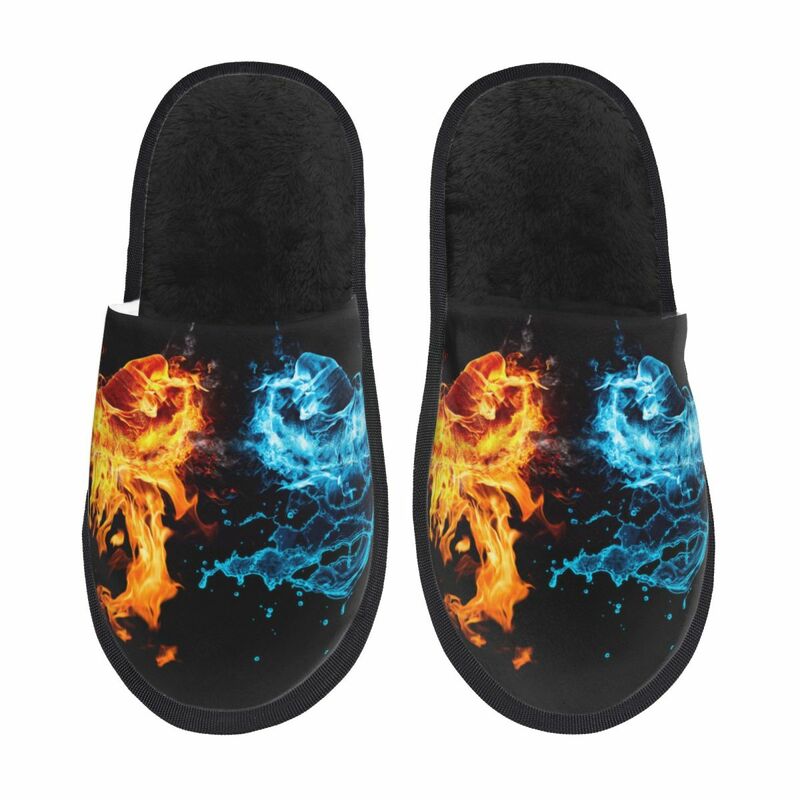 Pantofola a mano acqua e fuoco per donna uomo pantofole calde invernali soffici pantofole da interno