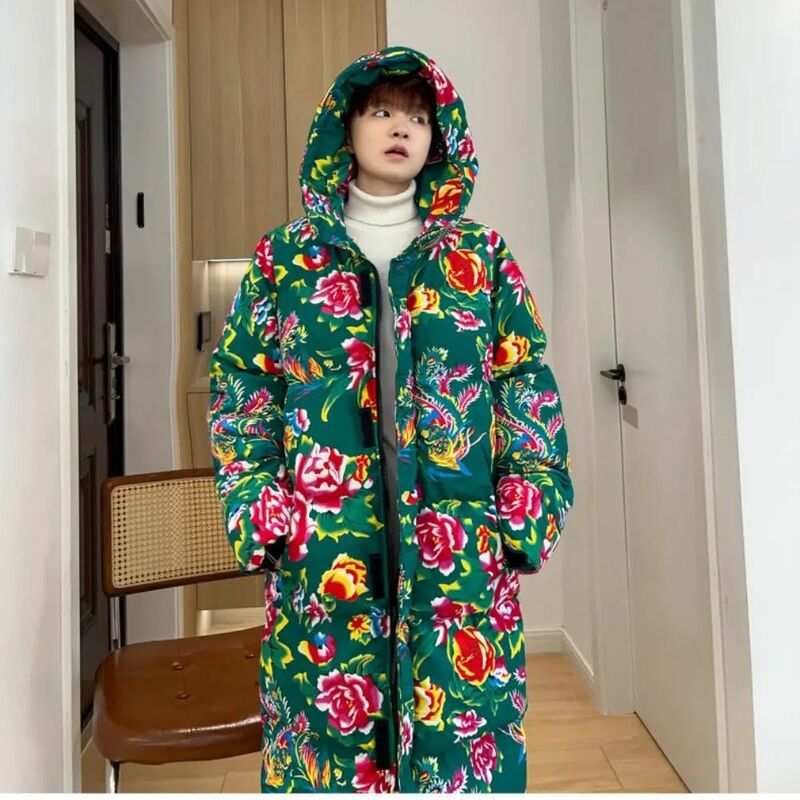 2023 zimowa nowa moda internetowa celebrytka sprzedaje się w chińskim stylu północno-wschodniej duży kwiat bawełniana kurtka