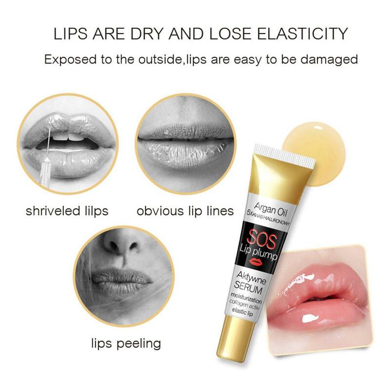 Natural Argan Oil Lip Plumping Sérum Gloss, transparente Lip Care, Enhancer para Fuller, lábios hidratantes bonitos