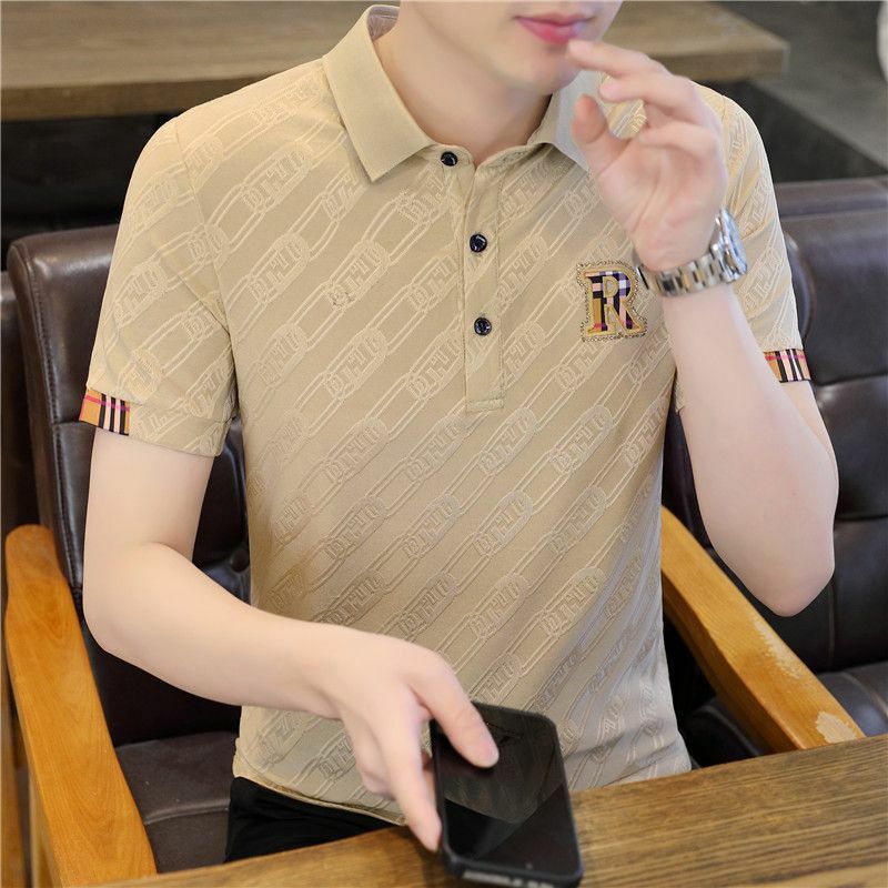 Male Casual Korean Fashion Buttons Turn-down Collar T-Shirt Summer Polo Shirts Simplicity Elegant Trend Printing Letter Top Tee