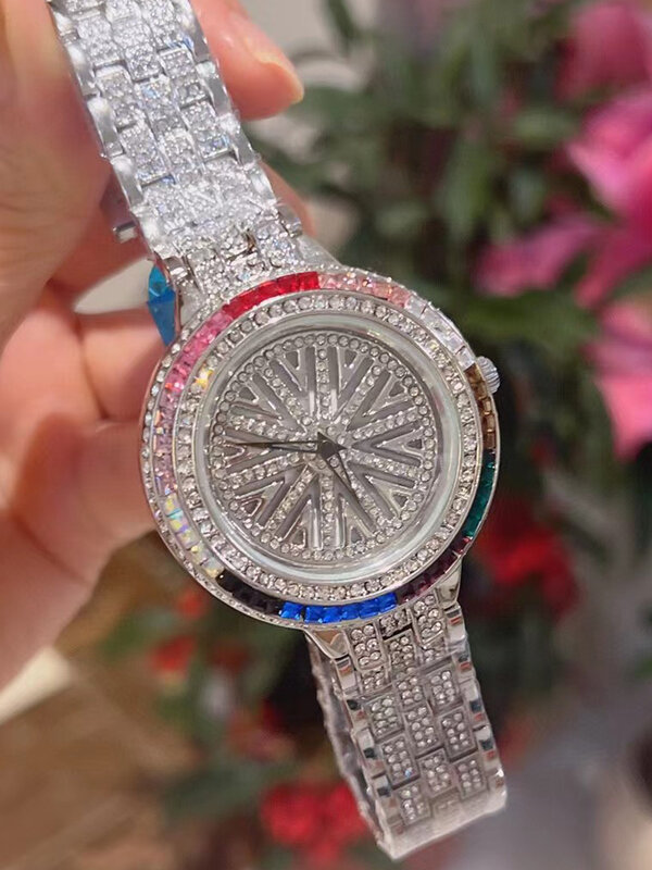 Designer diamond-encrusted steel case dial one glass mirror quartz watch 2024 Women's new watch fashion luxury watch