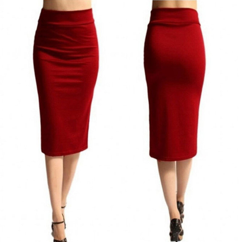 Женская офисная юбка-карандаш средней длины, с высокой талией