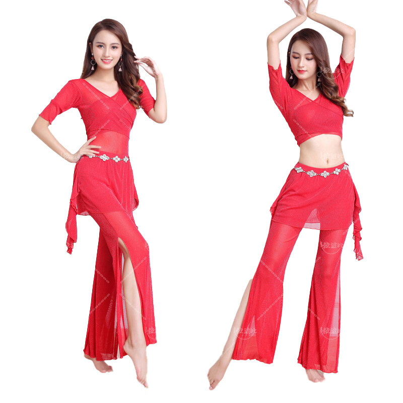 Pantaloni di danza del ventre Set di vestiti da allenamento Costume da spettacolo orientale Costume da ballo di scena pantaloni indiani vestito