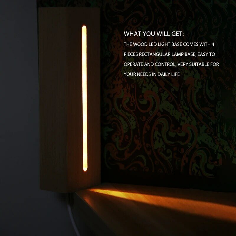 Drewniany prostokąt podświetlana podstawa, drewno LED podstawka cokole światło lampa stojąca do akrylu, kryształ, światło nocne, sztuka z żywicy