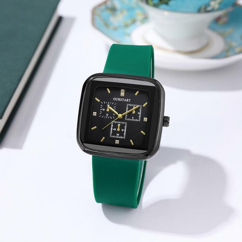 Square Dial Women Watch Elegant Ladies Quartz Watch with Rhinestone Decor Adjustable Silicone Strap High for Exquisite for Women