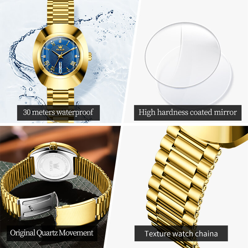 ساعة OLEVS-Golden Quartz للنساء ، ساعات معصم مقاومة للماء للسيدات ، حافظة أنيقة من فولاذ التنغستن ، أزياء فاخرة ، أصلية ، جديدة