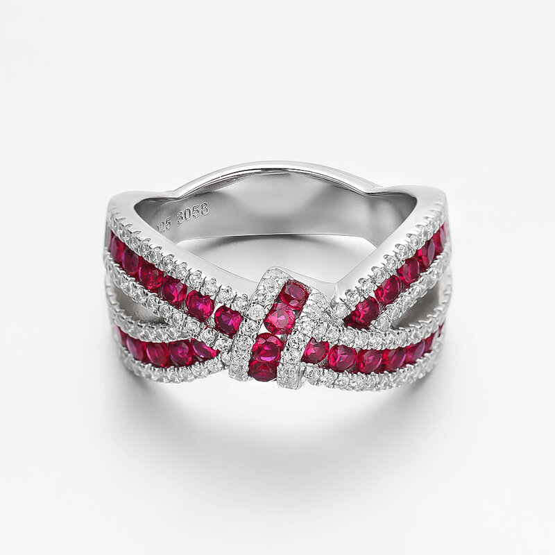 OEVAS 100% 925 Sterling Silver Ruby High Carbon Diamond Bowknot pierścionki dla kobiet musujące wesele Fine Jewelry Wholesale