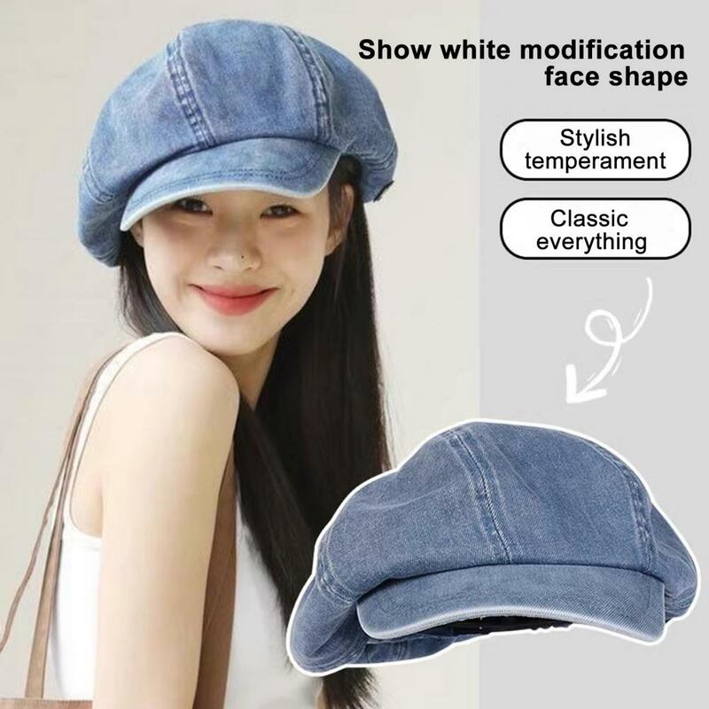 Ladies Beret Stylish Retro Cowboy Octagonal Hat for Women Lightweight Breathable Sun Protection Beret with Long Brim for Photo