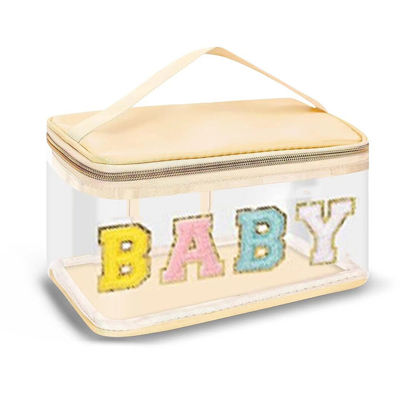 Cosmetic Bag Embroidery Transparent PVC Waterproof Cloth Stickers Travel Creative Letters Patch Handheld Makeup Organizer
