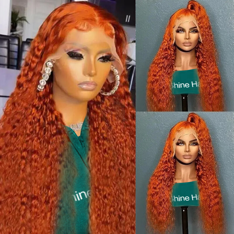 Wig jahe oranye renda depan keriting gelombang dalam renda penuh Wig rambut manusia depan gelombang air 30 inci 13x4 13x6 HD Wig renda depan