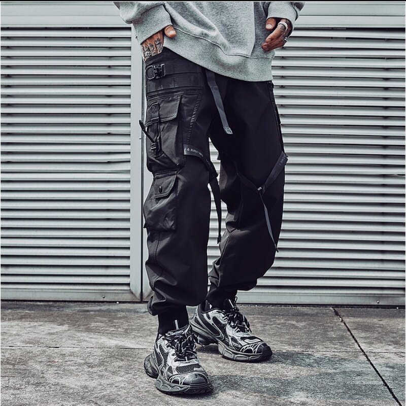 2024 jesień nowych mężczyzna Mutl-pocket główna ulica taktyczne spodnie Cargo Y2K Hip Hop Streamer Patchwork Techwear spodnie z mankietami pantalones