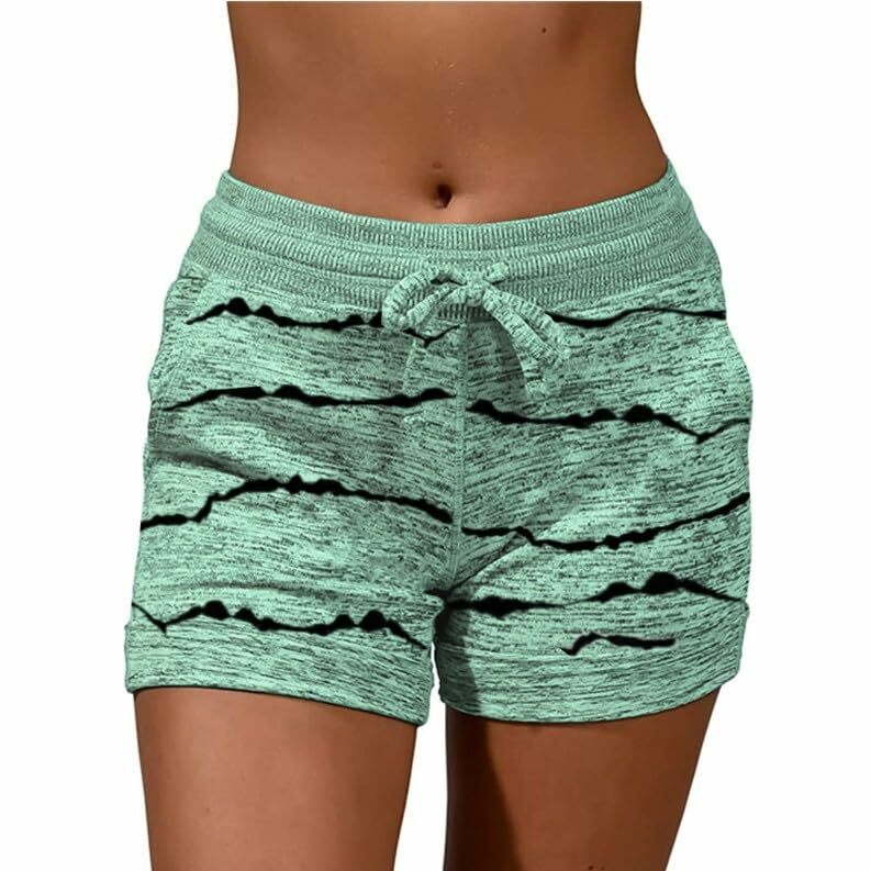 Shorts diagonais femininos, shorts de bolso com cordão simples, calças Outerwear verão, impressão 3D