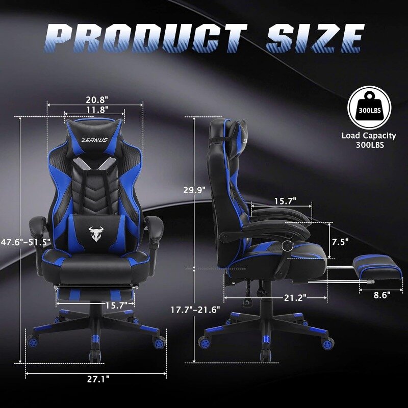 Zeanus-Cadeira reclinável para jogos para adultos, cadeira de massagem com apoio para os pés grande e alta, encosto alto