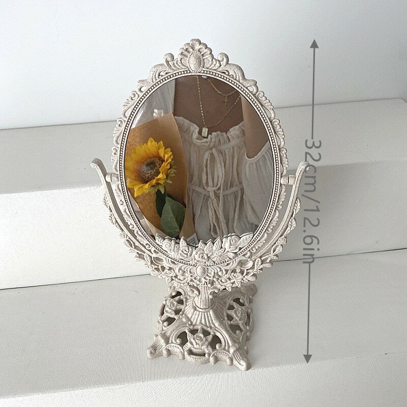 Cermin rias berbentuk Oval, cermin rias gaya Eropa Vintage, cermin rias Putar Putar 360 derajat, alat cermin rias dekorasi rumah