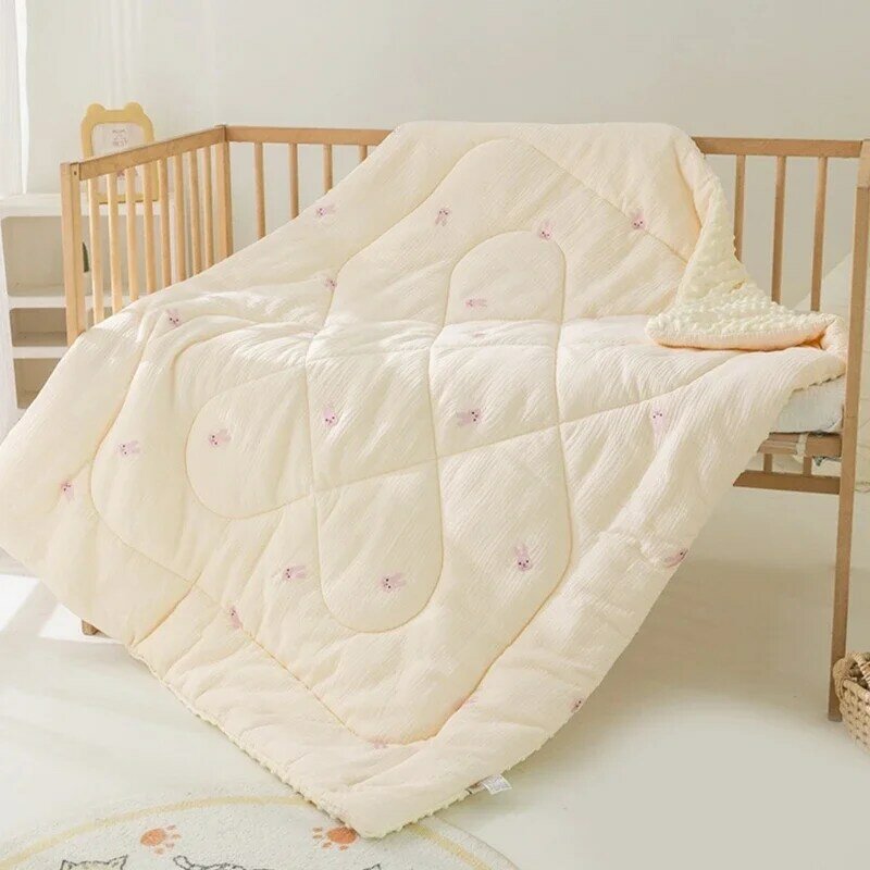 100x120cm/120x150cm Stylish Baby Nursery Blanket Triple Layered Swaddles Blanket with Dotted Backing Sleeping Quilts