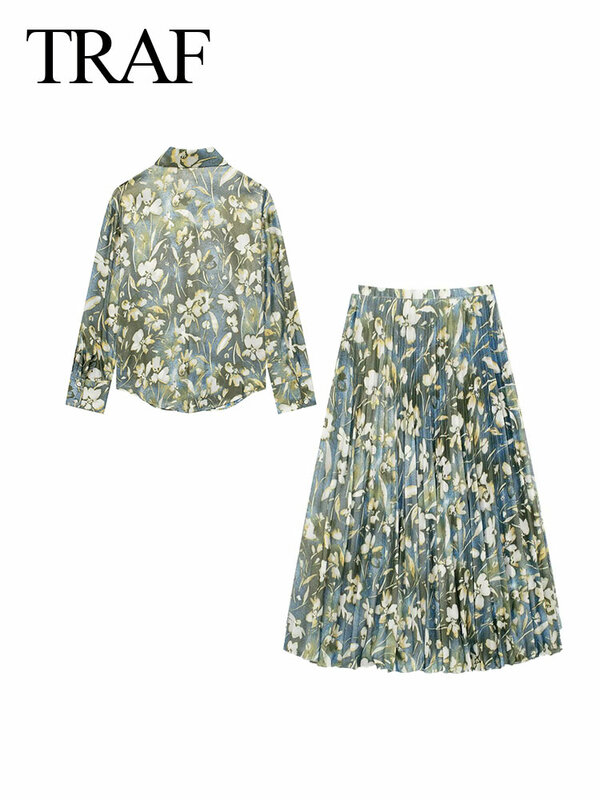 Женский винтажный комплект из блузки с длинным рукавом, отложным воротником и плиссированной юбки с высокой талией