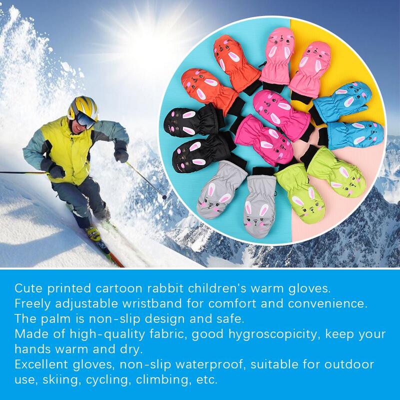Luvas de esqui de coelho para crianças, Luvas esportivas à prova de vento, antiderrapantes, impermeáveis, grossas, quentes, 0 a 5 anos