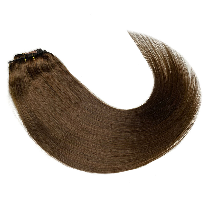 Brazilian Remy Straight Hair Clip In Human Hair Extensions Natural Color #4 Full Head 120G For Black Women