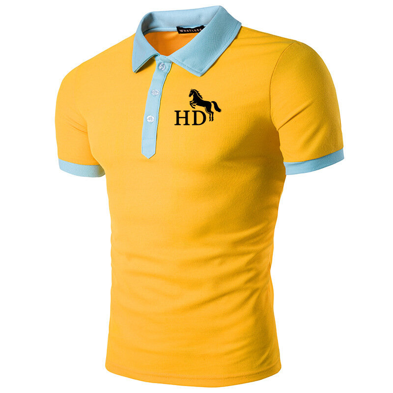 Kolorowa koszulka z krótkim rękawem Top letnia nowa z klapami męska koszulka Polo
