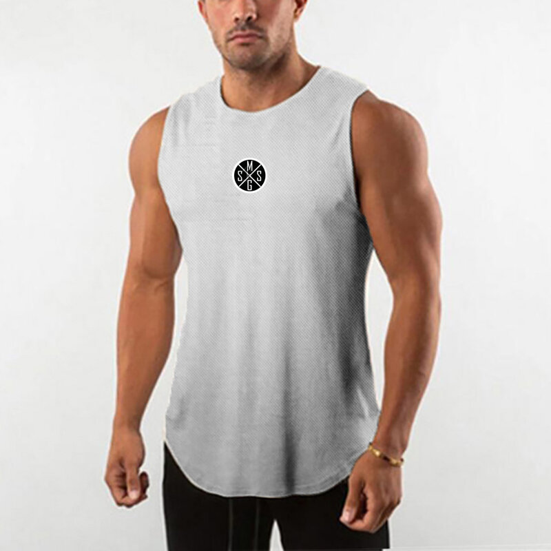 2023 Hot Style Men's Fitness Sleeveless Breathable Casual Tank Tops Summer Absorb Sweat Mesh Quick Dry Thin Cool Gym Clothing