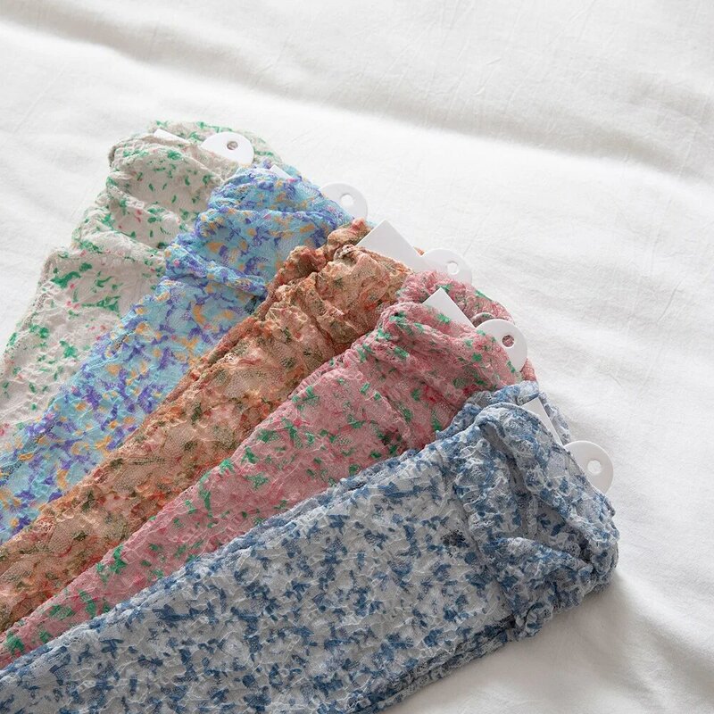 Summer Women's Floral Printed Mesh Socks Long Tube Thin Pile Korean Cute Lace Thin Socks Breathable Girls Sock