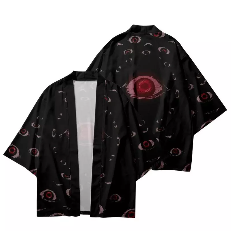 Традиционное кимоно с принтом глаз, уличная одежда в японском стиле для женщин и мужчин, пляжный кардиган, модные хаори рубашки для косплея, топ, 2023