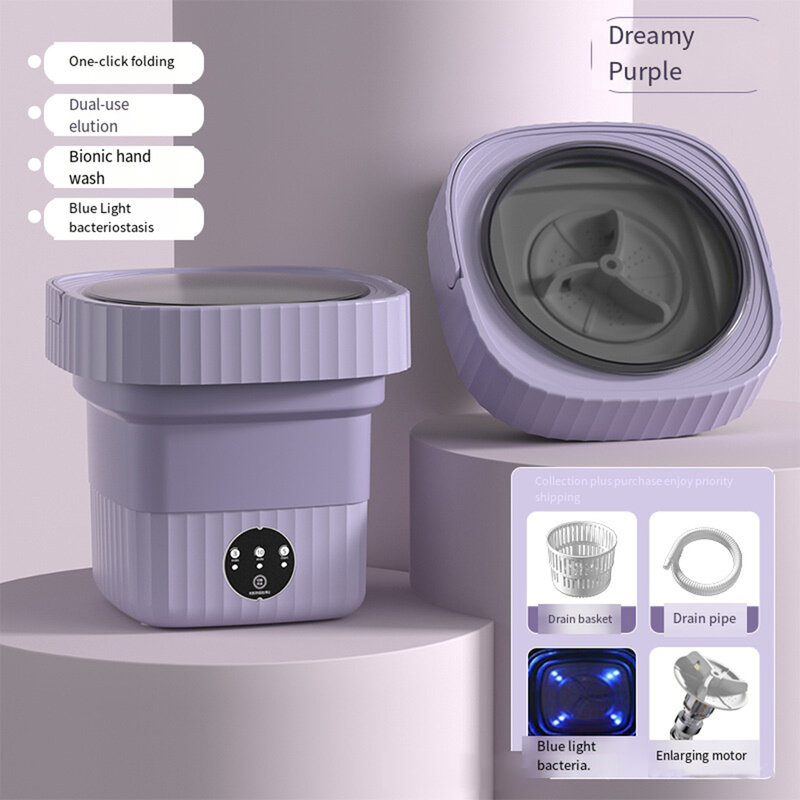 6L 11L Folding Portable Washing Machine Big Capacity with Spin Dryer Bucket for Clothes Travel Home Underwear Socks Mini Washer