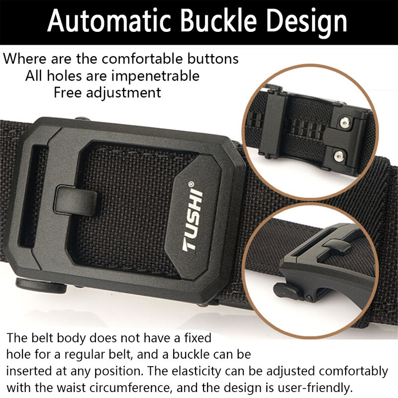 TUSHI-cinturón táctico militar para hombre, cinturilla automática resistente de nailon, resistente, resistente, informal, para exteriores