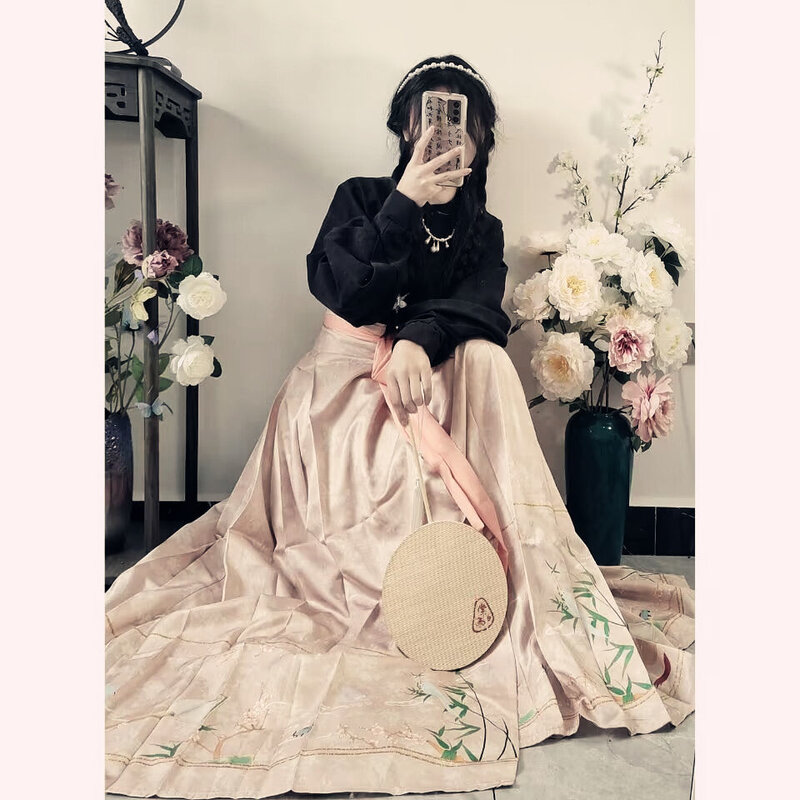 Mamianqun estampado para mujer, camisa China con cuello, falda de cara de caballo, ropa Hanfu bordada, estilo diario, vestidos Ma Mian Qun Han