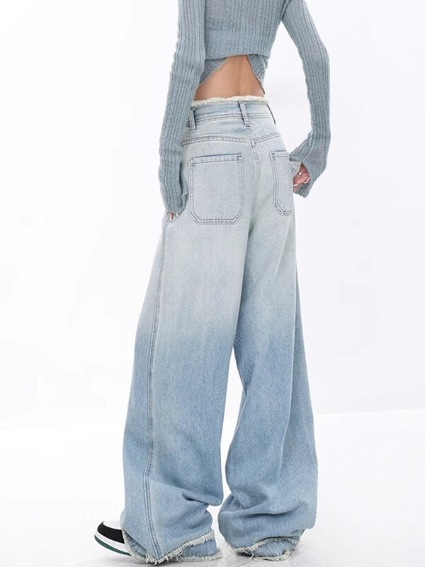Jeans larghi Y2k da donna Harajuku pantaloni estetici in Denim pantaloni Jeans sfumati abbigliamento Vintage giapponese stile 2000s 2024