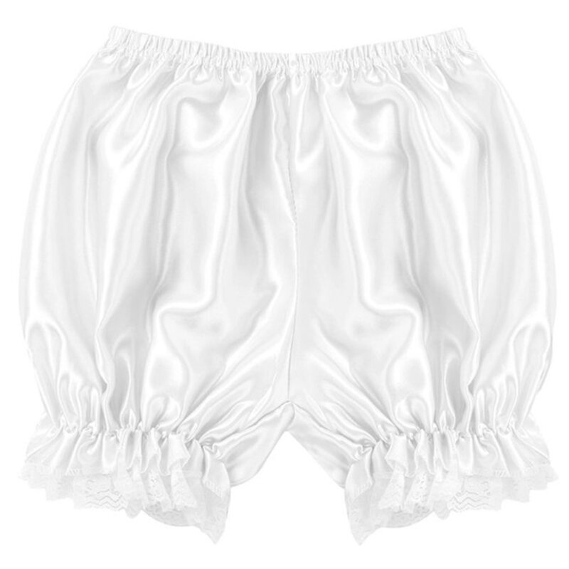 Lolita – pantalon en Satin soyeux pour femmes et filles, à volants, en dentelle, coupe ample, couleur unie, style gothique, taille élastique, sécurité