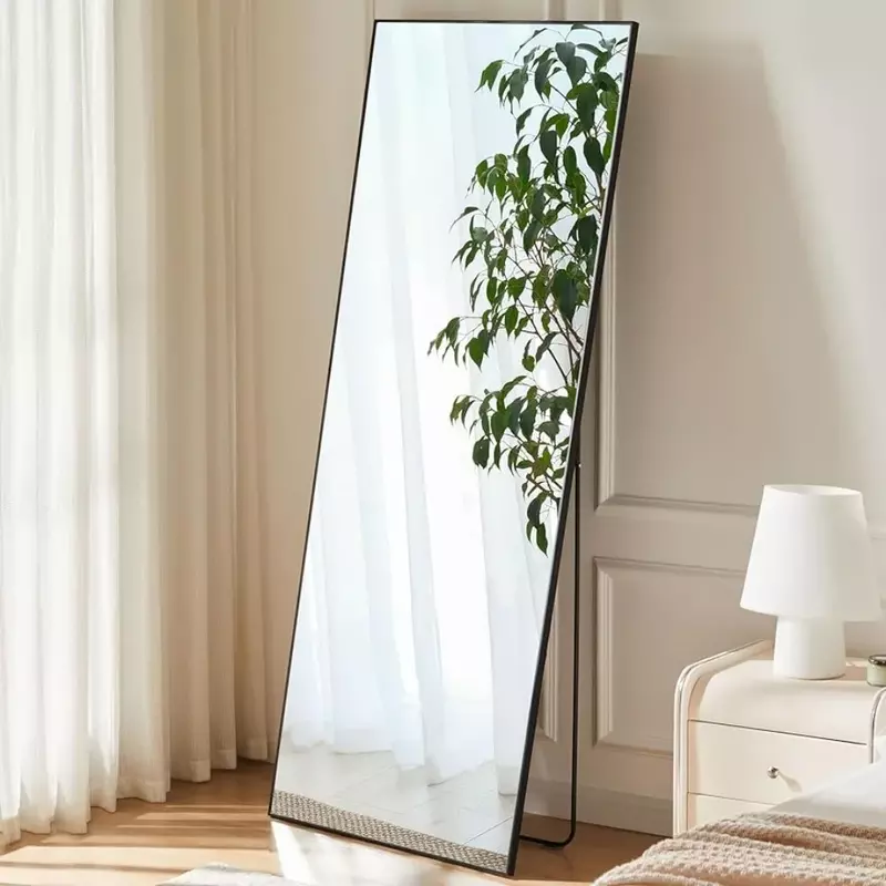 Pełnowymiarowe lustro podłogowe o wymiarach 64 "x 21" ze stojakiem, lustro ścienne wisząca/stojąca lub oparte o ścianę, czarne