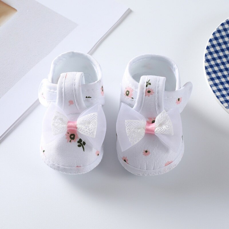 Neonata First Walkers suola morbida culla scarpe da bambino neonate simpatiche scarpe con fiocco floreale