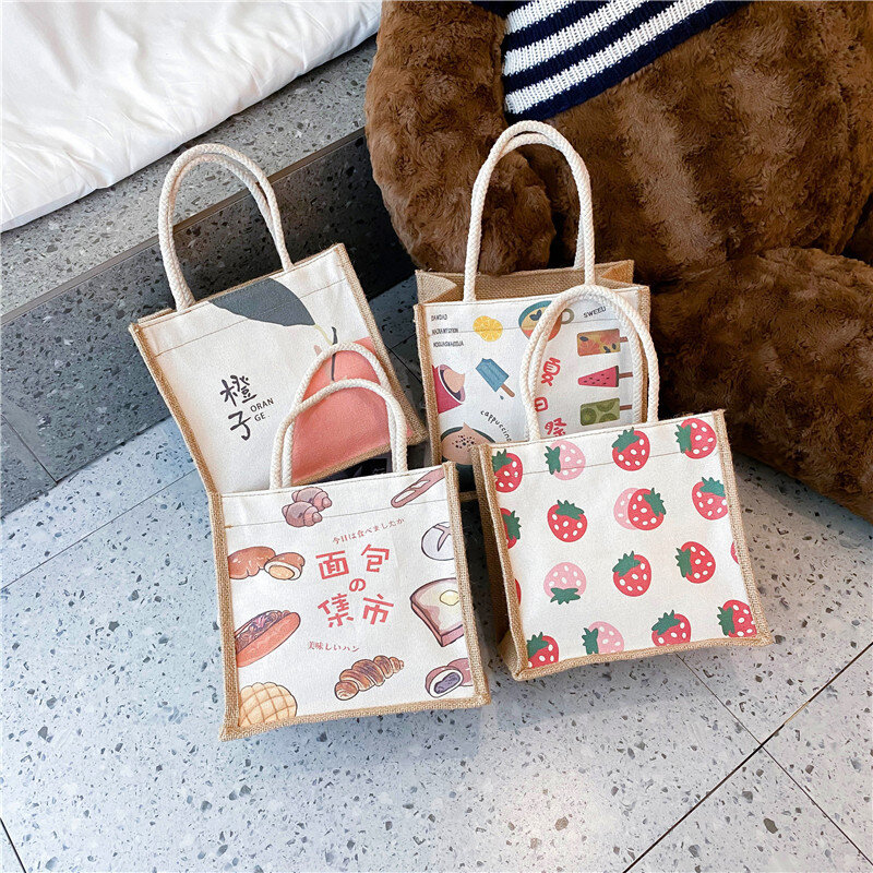 Mode tragbare Lebensmittel Picknick Taschen Druck muster Reise Leinwand lässig Einkaufstasche Reise Leinwand Tasche wieder verwendbare Handtaschen