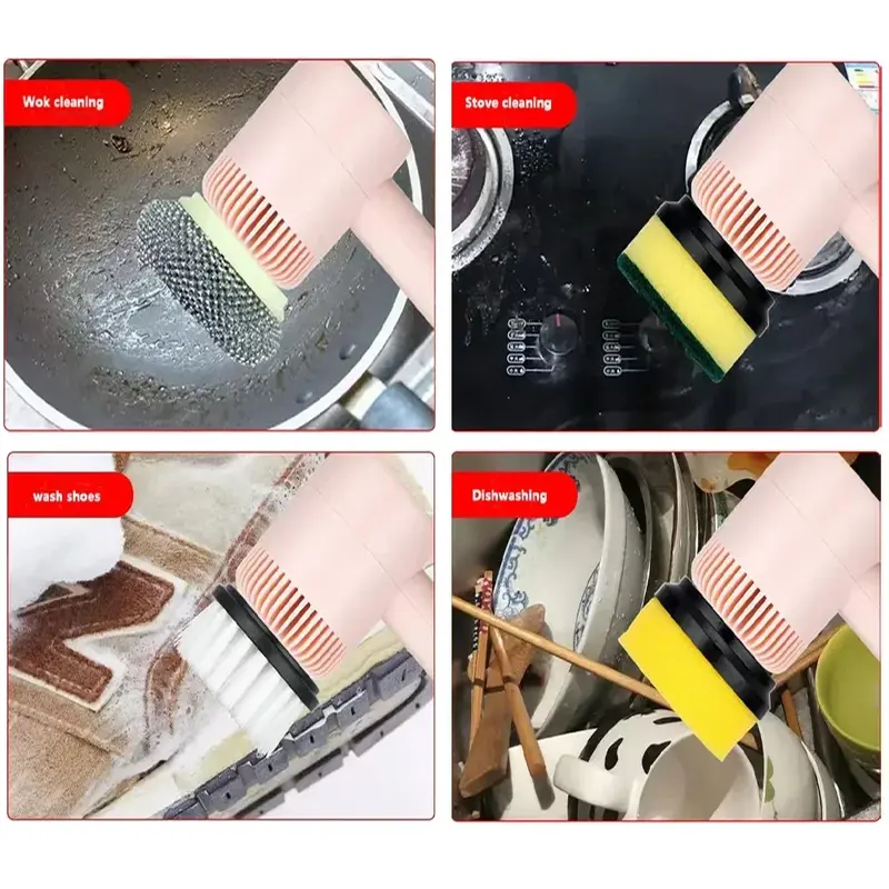 แปรงล้างจานไฟฟ้าไร้สายสามารถชาร์จได้อัตโนมัติ USB แปรงล้างจานสำหรับห้องครัวแปรงทำความสะอาดกระเบื้องอ่างอาบน้ำแบบมืออาชีพ