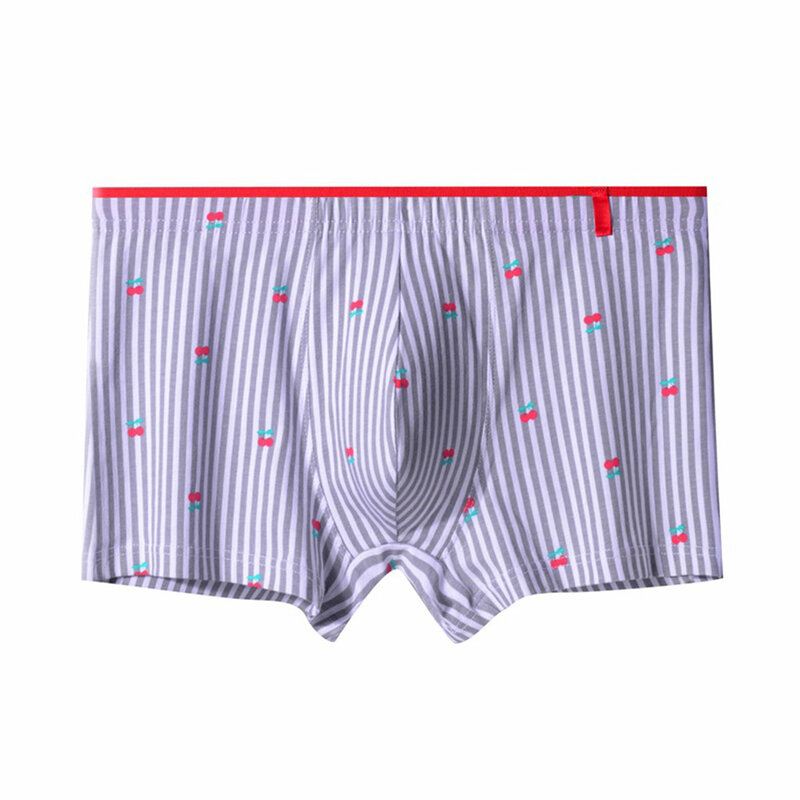 Men Breathable Comfy Cotton Home Shorts Boxer Briefs Stripe Underpant Underwear Plus Size Absorbent Elastic Pantie Scrotum Bulge