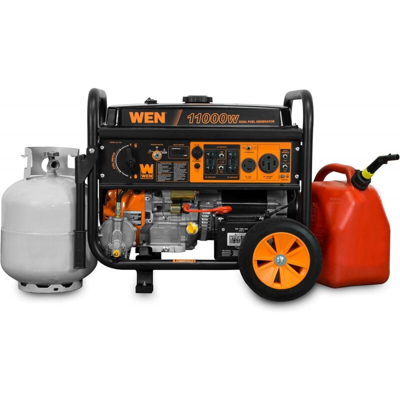 WEN-generador portátil de combustible Dual, dispositivo con Kit de rueda y arranque eléctrico compatible con carburador, color negro, 11.000 vatios, 120V/240V, DF1100T