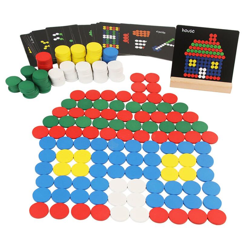 Set Puzzle kayu mainan sensorik portabel, mainan pendidikan pola geometris