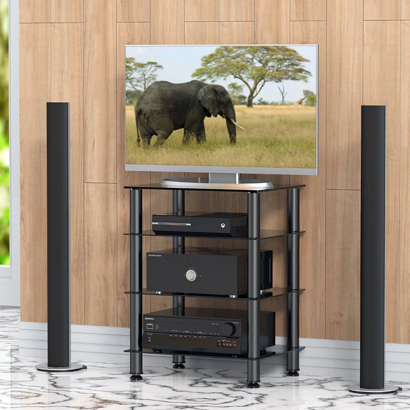 BOUSSAC AV shelf Media Component TV Stand Audio Cabinet with Glass Shelf 4-tier F1AS406001GB