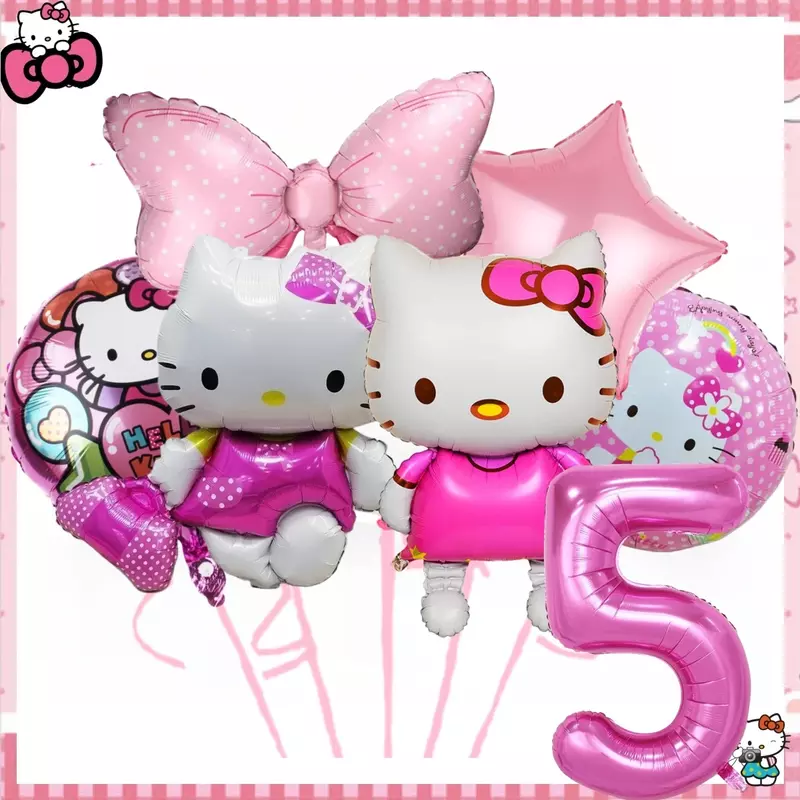 Hello Kitty decoración de fiesta de cumpleaños gato de dibujos animados vajilla desechable mantel taza plato globos niñas favores suministros de fiesta