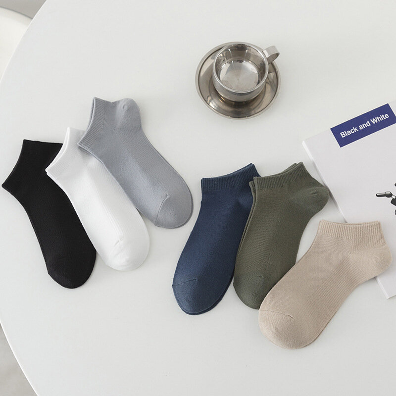 HSS-calcetines tobilleros de algodón 100% para hombre, calcetín desodorante fino, Color blanco y negro, 5 pares por lote