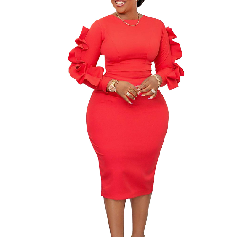 Afrikanische Damen kleider elegantes Handgelenk hohe Taille V-Ausschnitt Vintage für Arbeits büro Business Mode schlanke Vestidos Kleid Midi 2024 ol