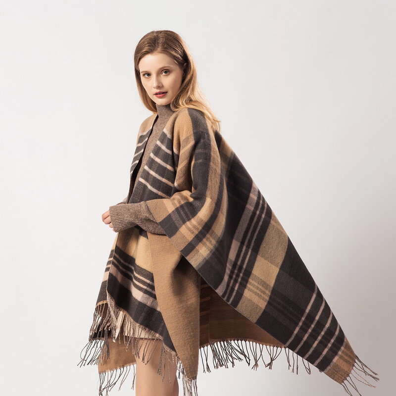 Damen Schal Gitter Quaste Nachahmung Kaschmir vielseitig extra dicken warmen Schal europäischen amerikanischen Umhang Cape Ponchos