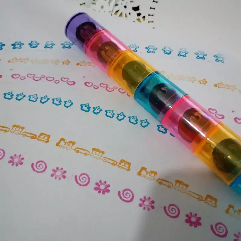 3/6 buah anak-anak belajar kartun DIY Roller menggambar buku harian warna-warni bantalan tinta cap segel prasekolah mainan Lucu alat untuk anak-anak bantalan tinta Hadiah