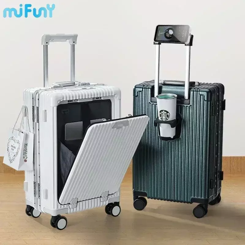 MiFuny bagaż toczący się o dużej pojemności pokrowiec na wózek walizka podróżna biznesu otwarty z przodu torba na pokład na kółkach z etui z kodem USB