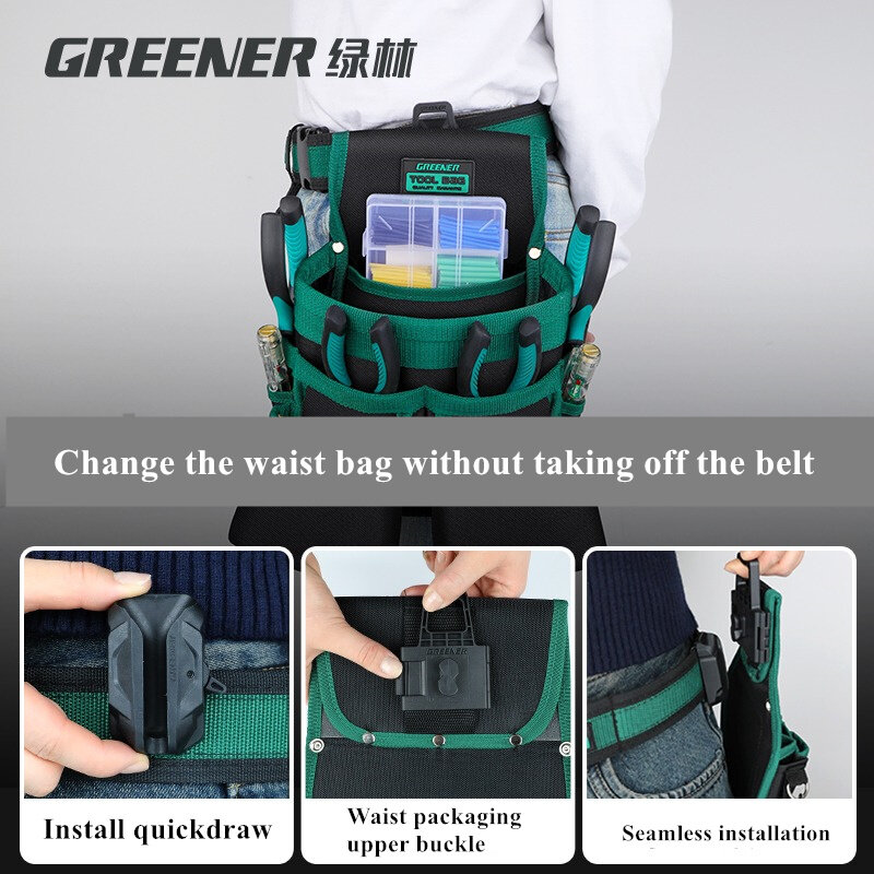 حقيبة تخزين أكثر اخضرارا متعددة الوظائف أكسفورد القماش الخصر حزمة الأجهزة أداة إصلاح جيب وجع المنزلية حزام كماشة كهربائي