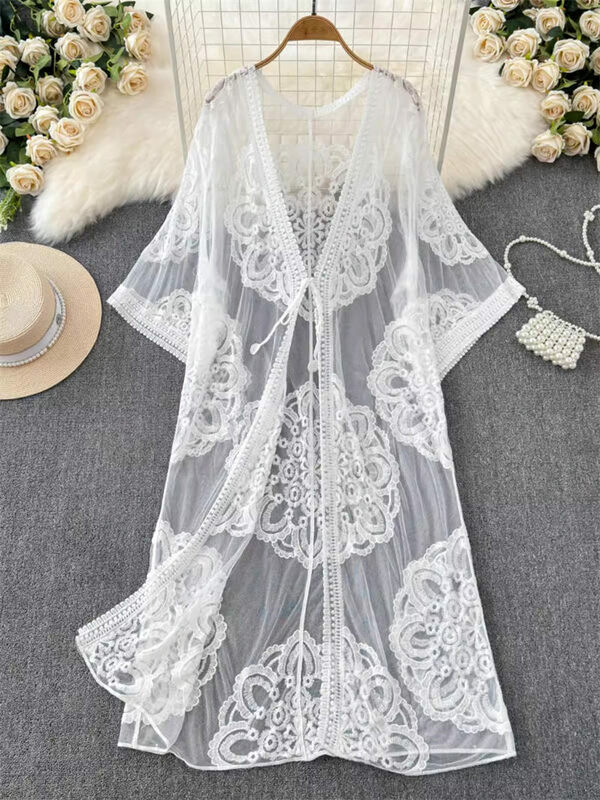 Beach Resort Dress Jacket Lace Embroidery Shawl 2024 Spring Summer Sun Protection Clothes Women's Bikini Swimsuit Cover Up K1024